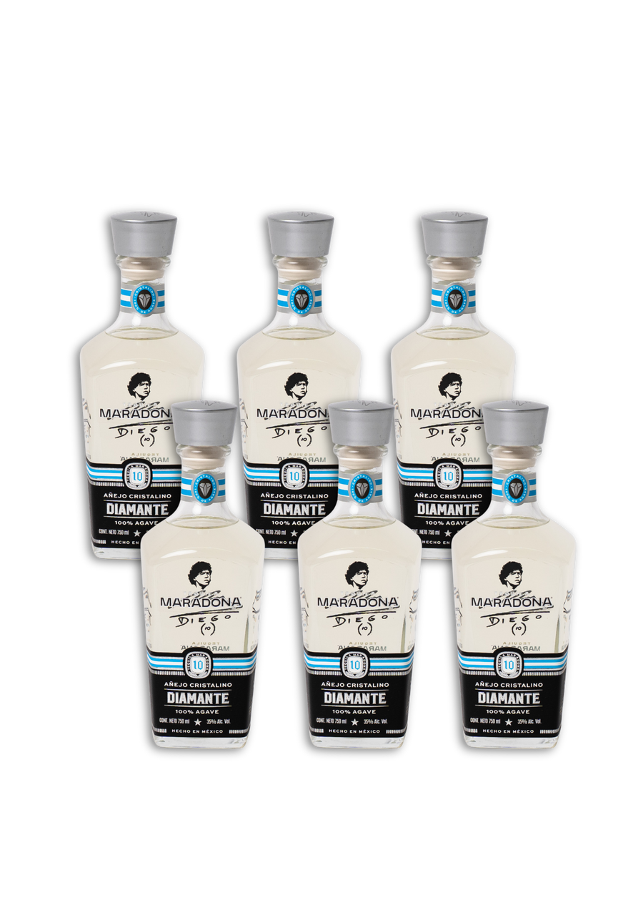 Caja de 6 botellas de Tequila Maradona Diamante – Añejo Cristalino